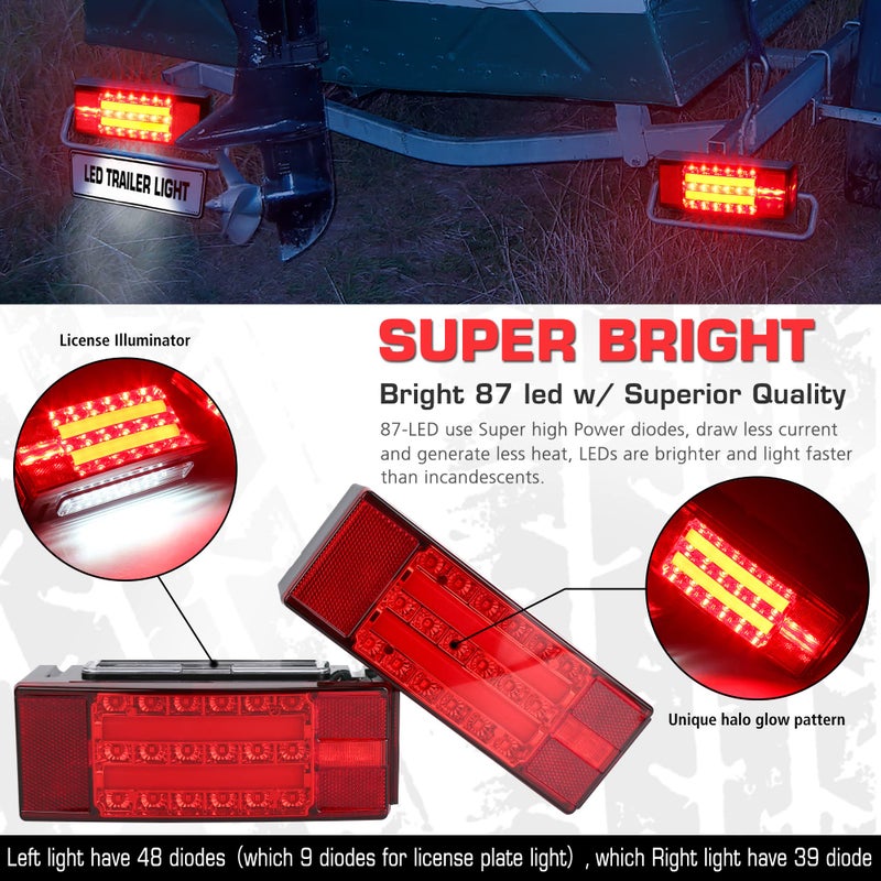 LINKITOM New Submersible LED Trailer Light Kit, Super Bright Brake Stop Turn Tail License Lights for Camper Truck RV Boat Snowmobile Over 80" Inches - Image 4